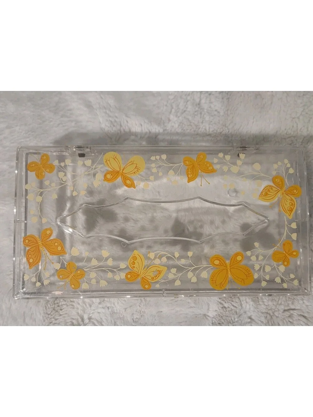 Wolff Products Acrylic Tissue Box Holder Yellow Orange Butterfly 10 X 5 Vintage
